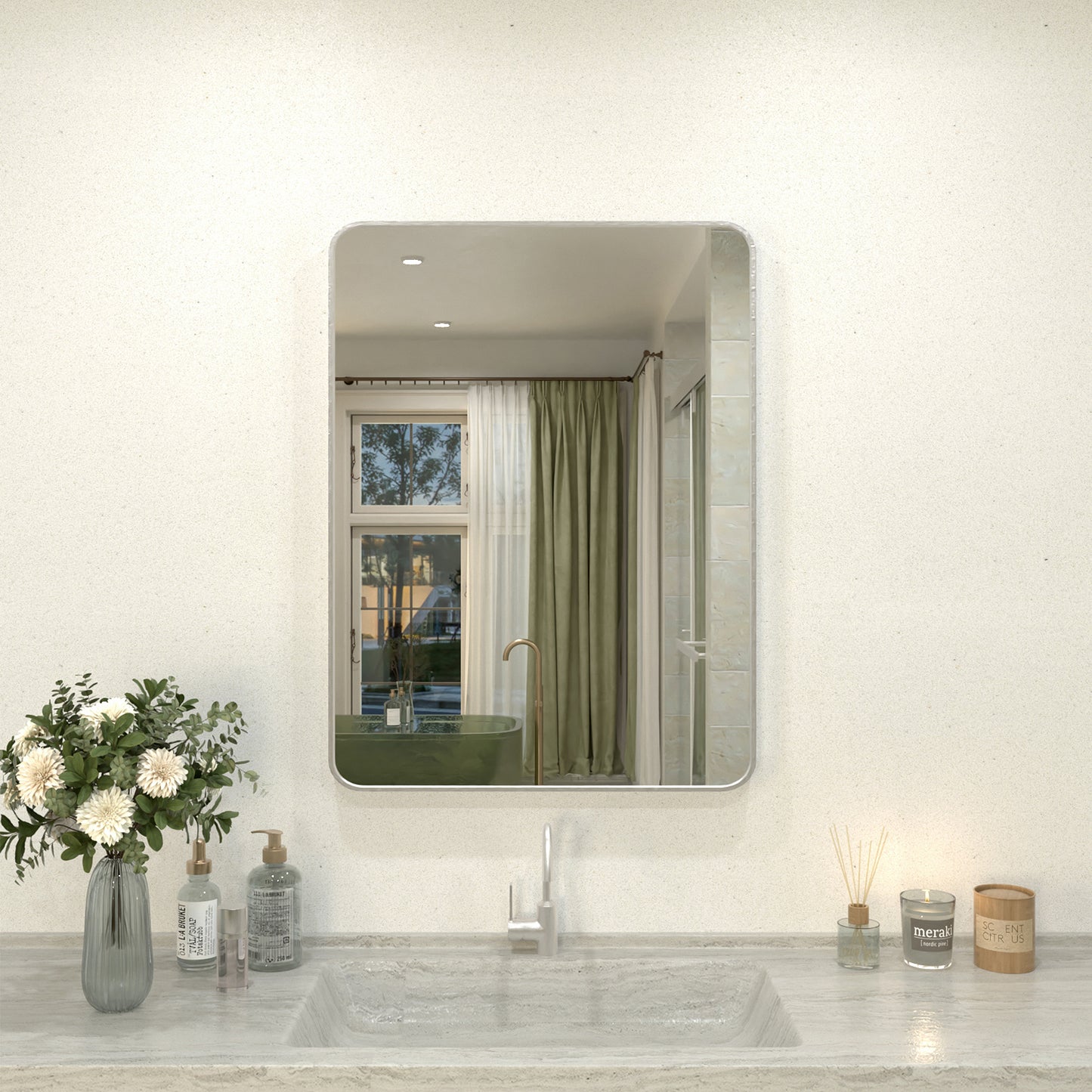 Kielo 24 in. W x 32 in. H Rectangular Framed Wall Bathroom Vanity Mirror in Matte Black Brushed Nickel 2432BN-1