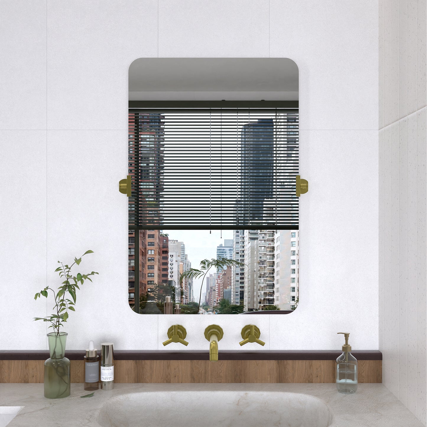 Yexee 24 in. W x 36 in. H Rectangular Framed Adjustable Tilt Wall-Mounted Bathroom Vanity Mirror Brushed Gold 2436GD-1_767b523e-5801-46f0-9c45-840361ff5e21