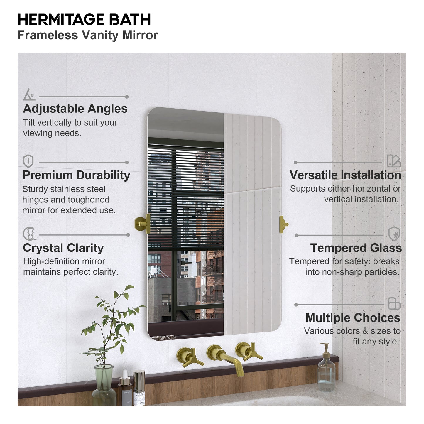 Yexee 24 in. W x 36 in. H Rectangular Framed Adjustable Tilt Wall-Mounted Bathroom Vanity Mirror 2436GD-4_81b46b63-e704-428e-8b6c-156356b86b46
