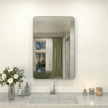 Zyphi 24 in. W x 36 in. H Rectangular Framed Wall Bathroom Vanity Mirror in Gun Grey