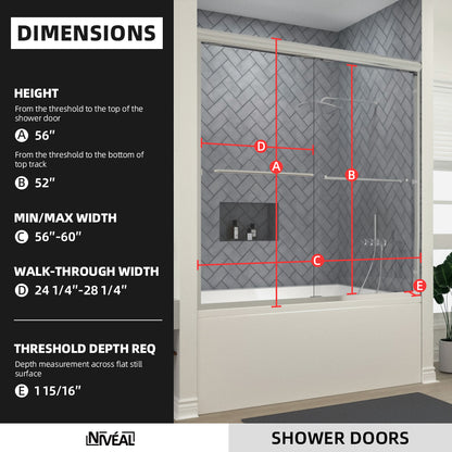 Niveal Bliss 60 in. W x 56 in. H Sliding Semi Frameless Tub Door with Clear Glass 2_005bac75-6913-41ca-a560-7a84535d89fa