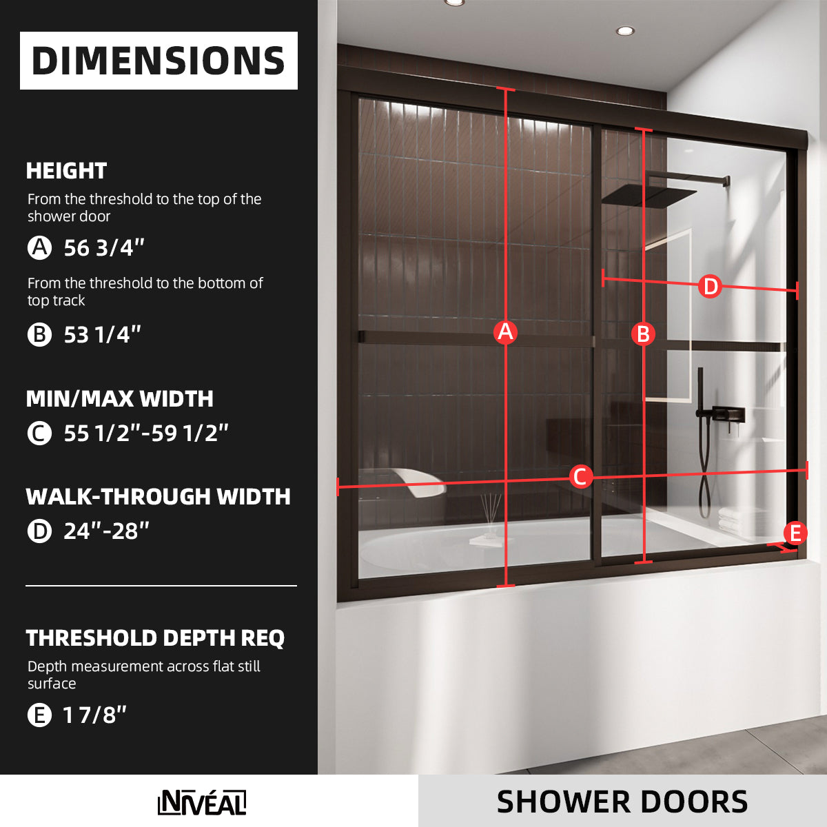 Niveal Luminous 59 in. W x 56 in. H Sliding Framed Tub Door with Clear Tempered Glass 2_087a3210-adfb-4098-8fc9-25fb0107797e