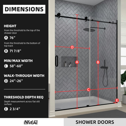 Niveal Luxe 60 in. W x 76 in. H Sliding Semi-Frameless Shower Door with Clear Glass