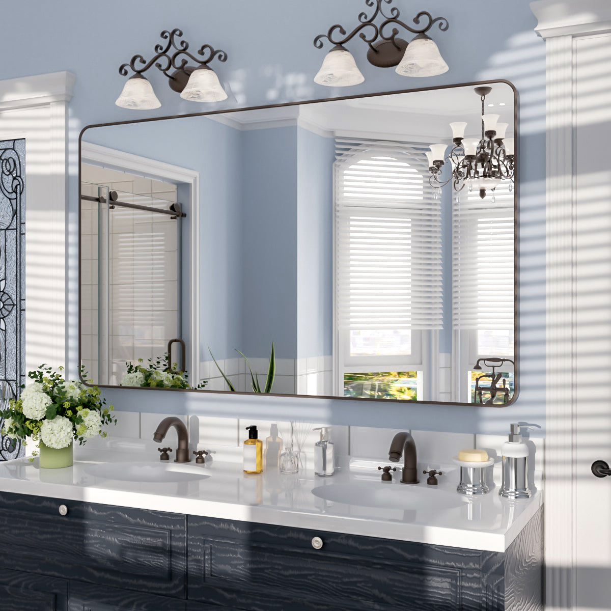 Nivorix NRSM Series Tempered Glass Brushed Nickel Rectangular Framed Wall Bathroom Vanity Mirror 2_0c910440-ded6-4c39-ad73-8e6c3e4ba72e