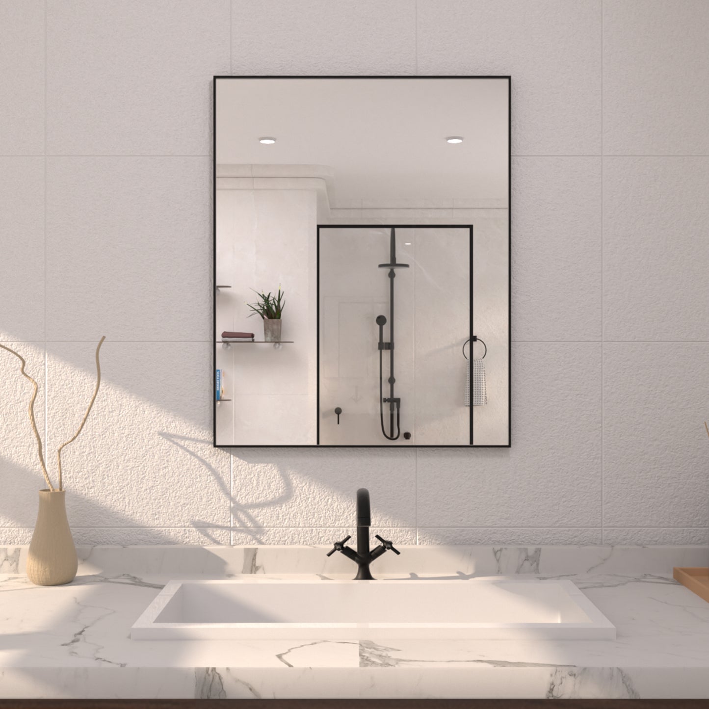 TaiMei 24 in. W x 30 in. H Rectangular Framed Bathroom Vanity Mirror Matte Black 2_0dcb7c91-3971-49cb-b536-105adb73568f