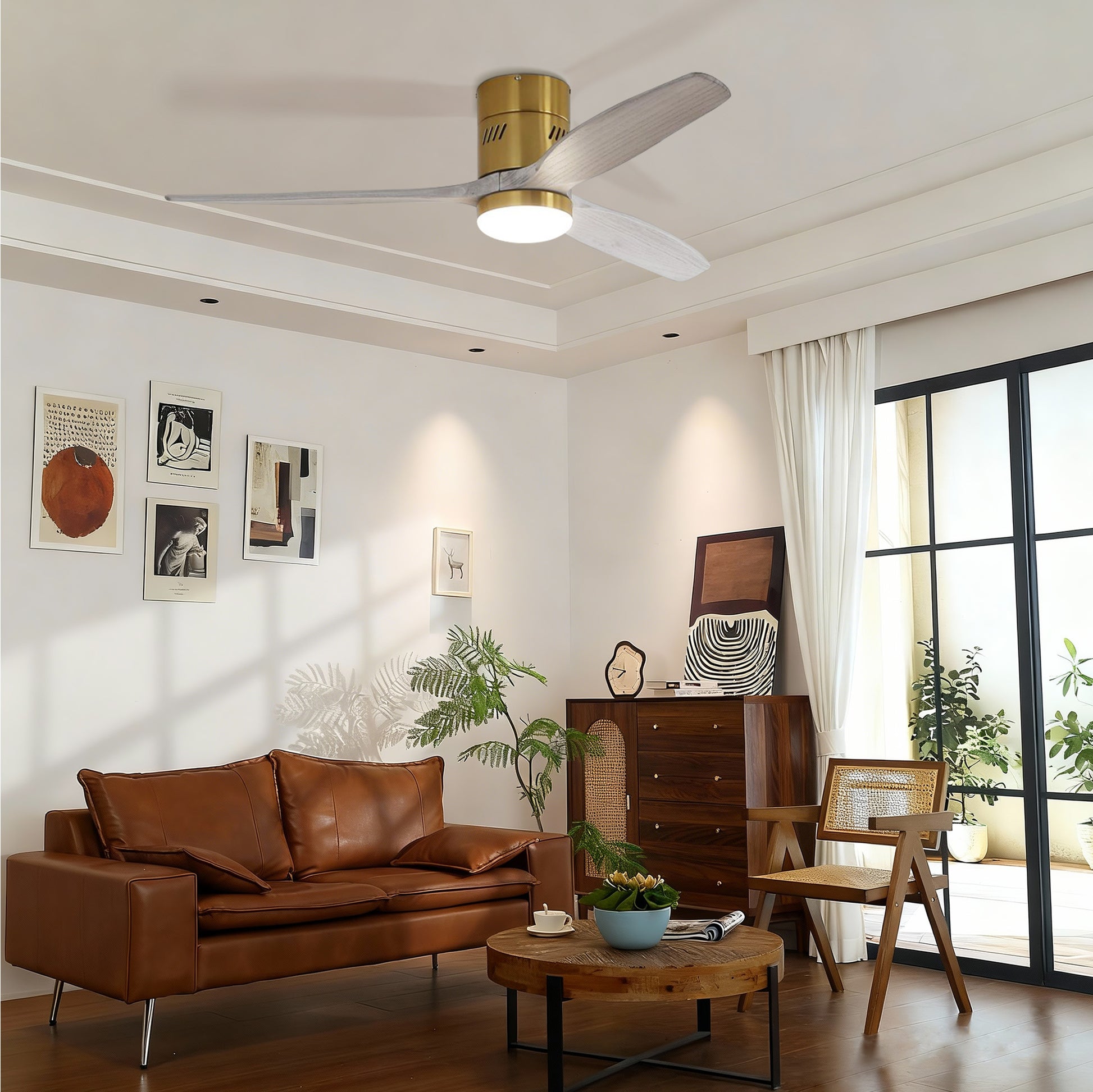Taimei Ryme 52 in. Flush Mount Ceiling Fan with Light and Remote, DC Motor, Reversible 2_0f6da554-a9a7-4565-ac23-0b081226c0cf