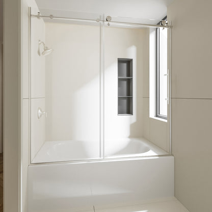 Nivorix Nexus 60 in. W x 60 in. H Sliding Semi-Frameless Tub Door with Clear Tempered Glass