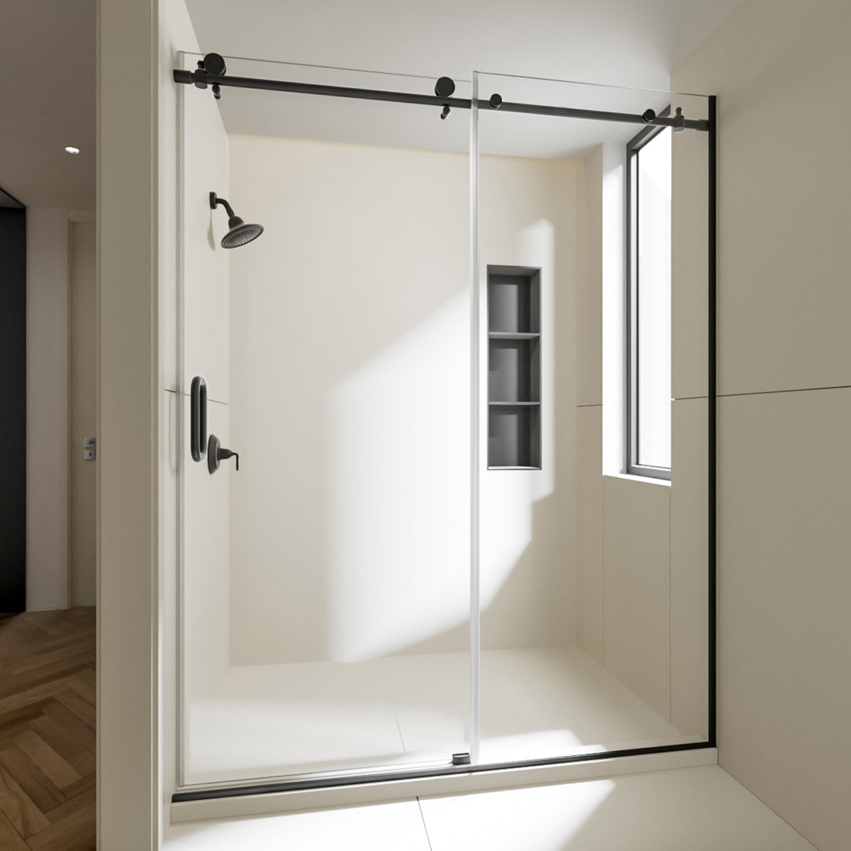 Nivorix Cryptic 60 in. W x 76 in. H Sliding Semi-Frameless Shower Door with Clear Glass 2_1119cddf-78b8-4feb-a152-6f20a126c1d4