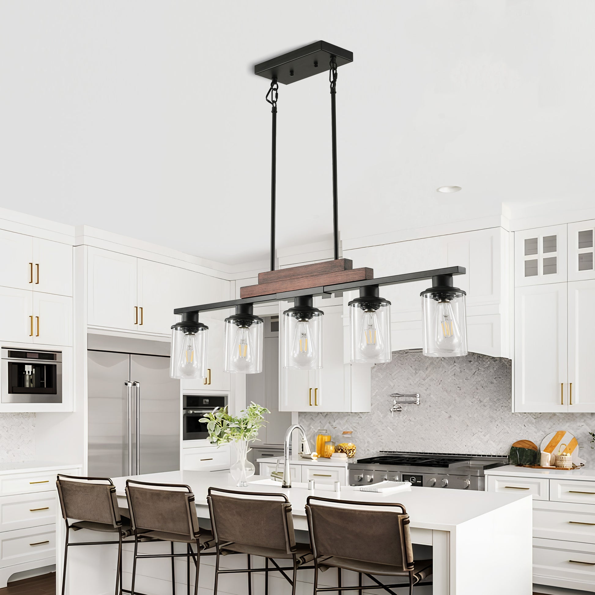 Taimei Aero 37 in. Industrial 5-Light Chandelier with Clear Glass Shades 2_12c24d4f-d6db-4ff6-b6bc-bdce3d278c6d