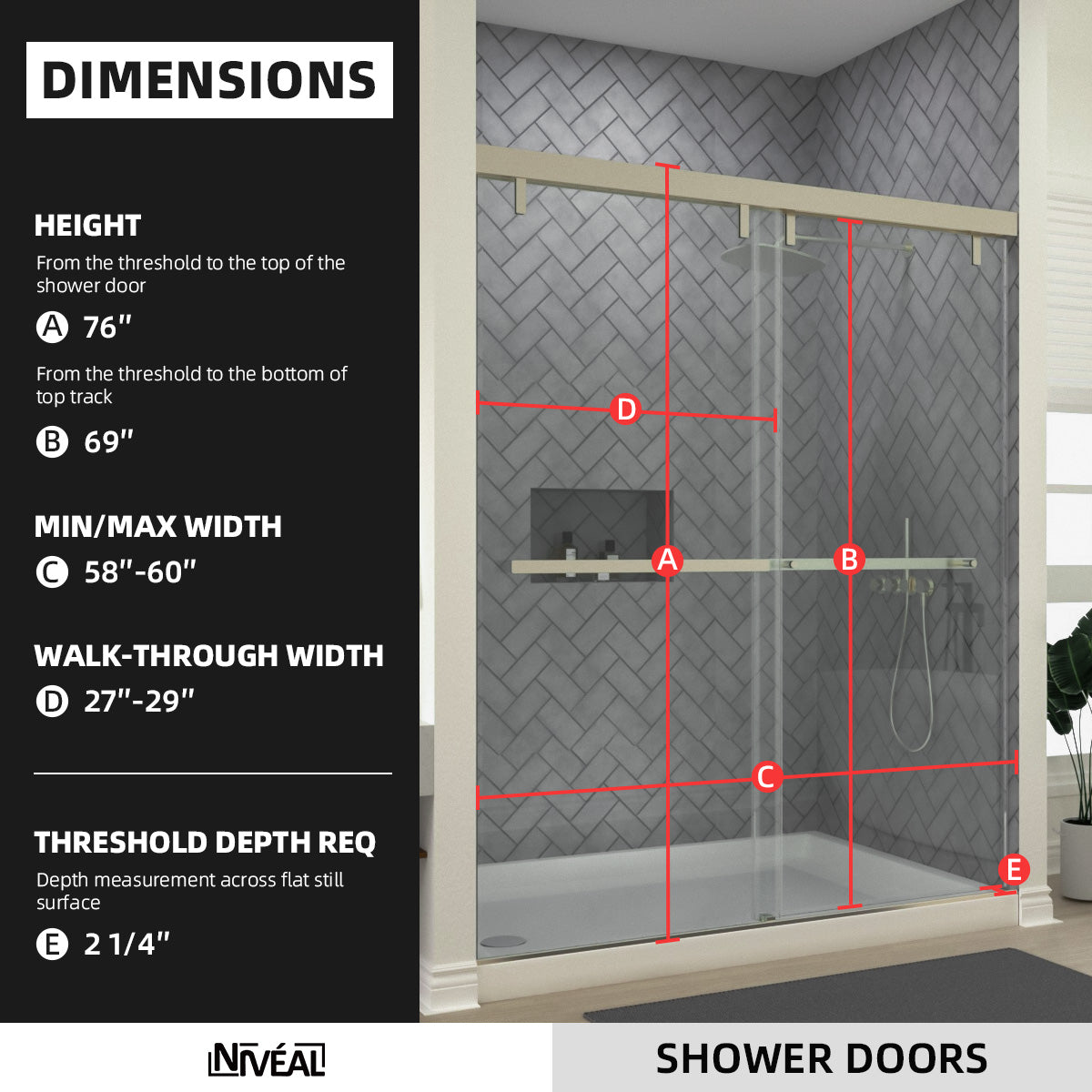 Niveal Koln 60 in. W x 72 in. H Sliding Semi-Frameless Shower Door with Clear Glass 2_19202620-0a6f-48db-8ec3-ce4429922338