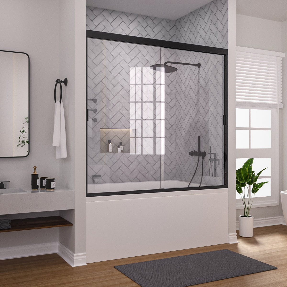 Niveal Breeze 60 in. W x 56 in. H Sliding Semi Frameless Tub Door with Clear Glass 2_19c6267e-8881-429e-87e2-b027709bcfea