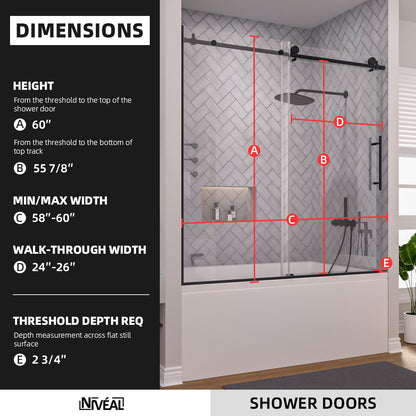 Niveal Luxe 60 in. W x 60 in. H Sliding Semi Frameless Tub Door with Clear Glass 2_1c1dd495-d8d4-462b-8080-27964270159d
