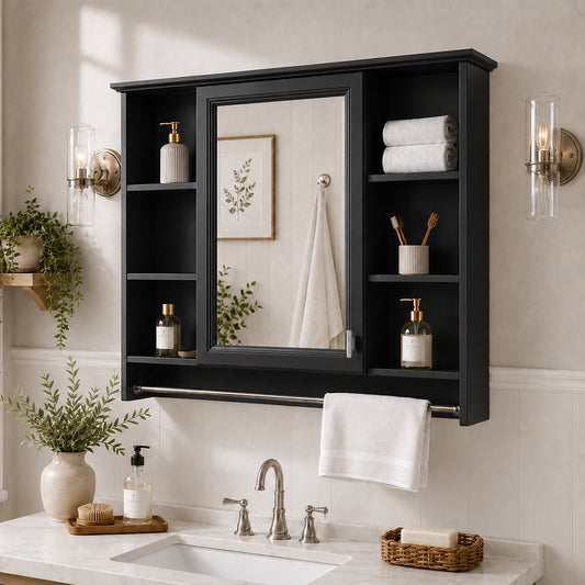 Luxe 36 in. W x 28.7 in. H Rectangular MDF Modern Wall Mounted Bathroom Medicine Cabinet with Mirror
