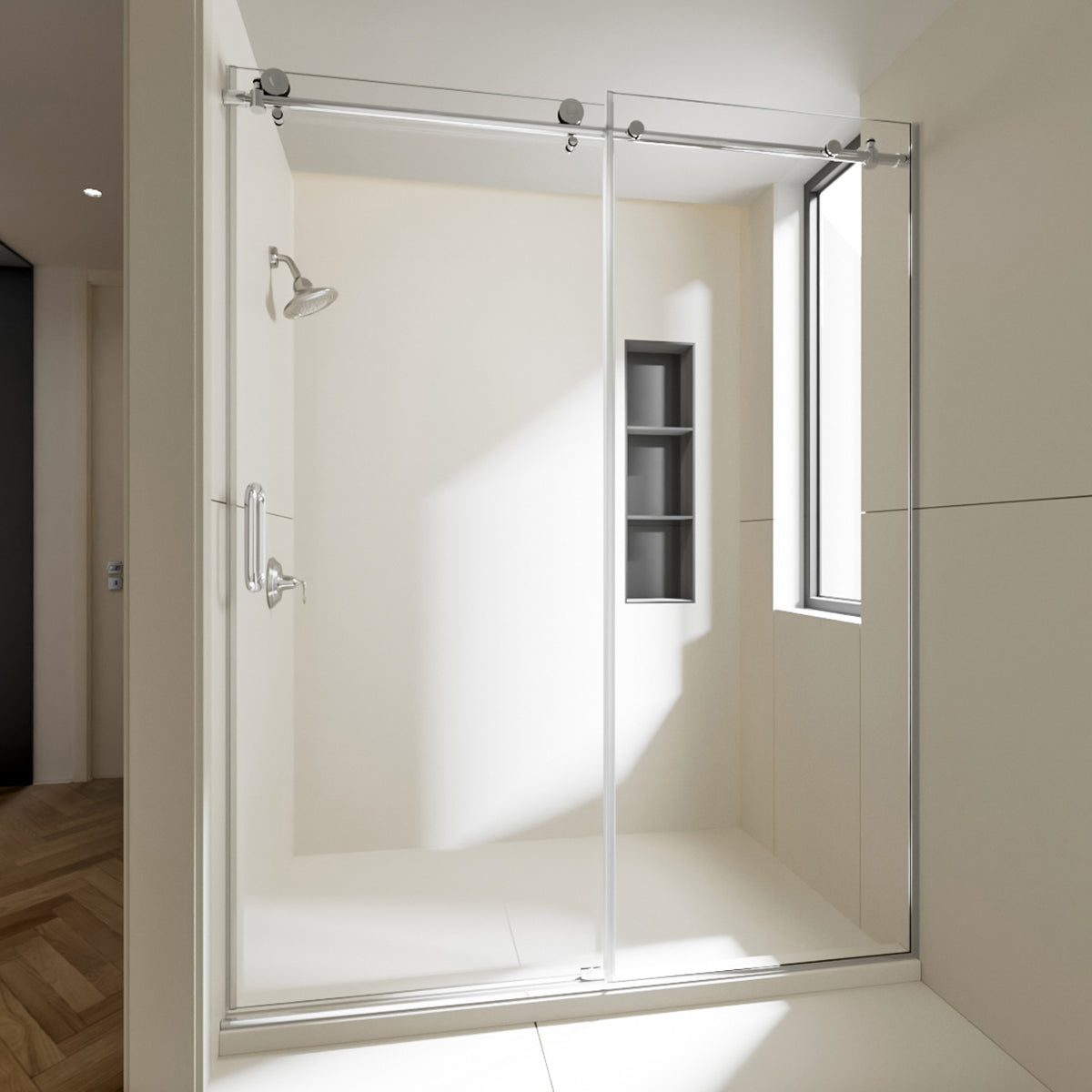 Nivorix Cryptic 60 in. W x 76 in. H Sliding Semi-Frameless Shower Door with Clear Glass 2_1f634478-a6d0-4087-a82d-8e6c50f7dfaf