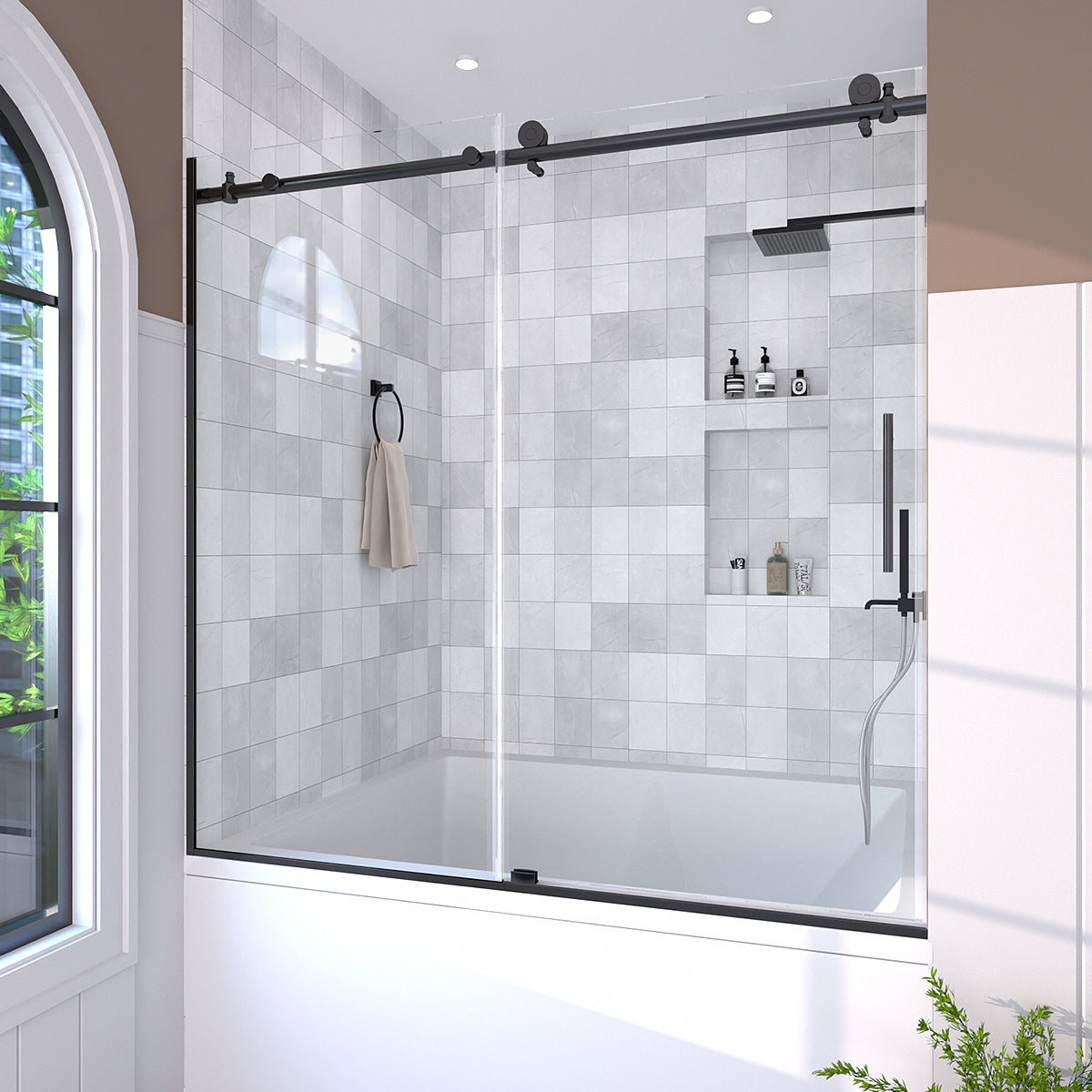 Bodum 60 in. W x 60 in. H Sliding Semi Frameless Tub Door in Chrome Finish with Clear Glass 2_2a50d73f-4574-4bed-b2d2-7b6f8cea6995