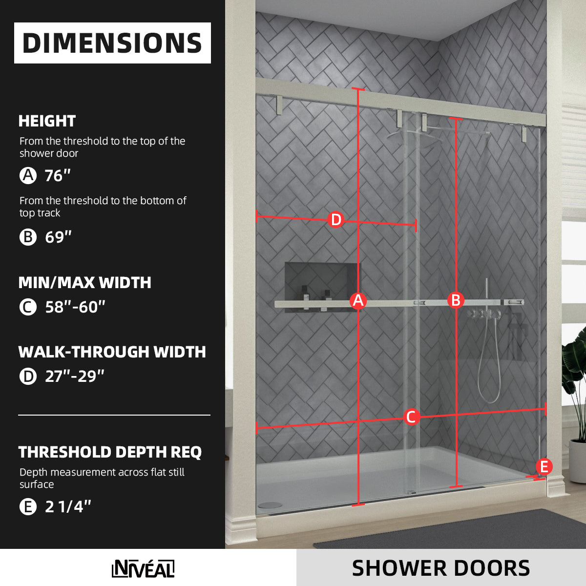 Niveal Koln 60 in. W x 72 in. H Sliding Semi-Frameless Shower Door with Clear Glass 2_2ead8b89-2823-4511-8edd-daede4aaba8a