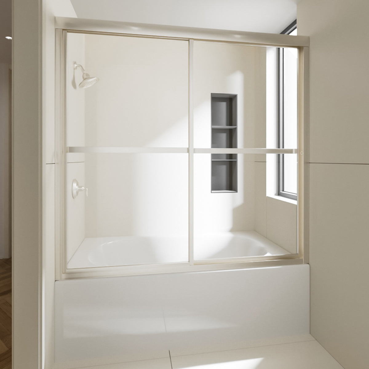 Nivorix Cleo 59 in. W x 56 in. H Sliding Framed Tub Door with Clear Tempered Glass