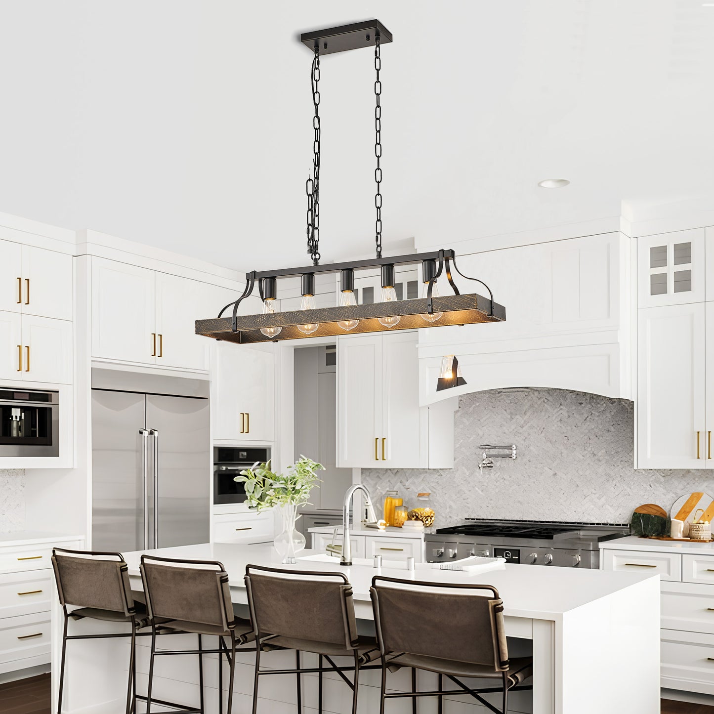 Taimei Xalira 34 in. Industrial Chandelier Light with 5 E26 Bulb Sockets