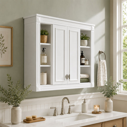 Serenity 35 in. W x 28 in. H Rectangular MDF Wall Mounted Medicine Cabinet with Open Storage in White 2_365cb82c-601d-4f98-a7de-37a784a22b20