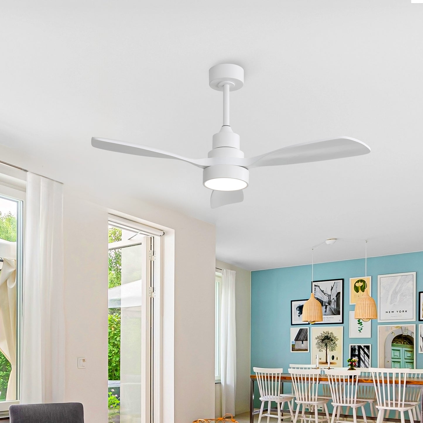 Taimei Auris 48 in. Downrod Standard Ceiling Fan with Integrated LED with Remote Included 3-Reversible Blades