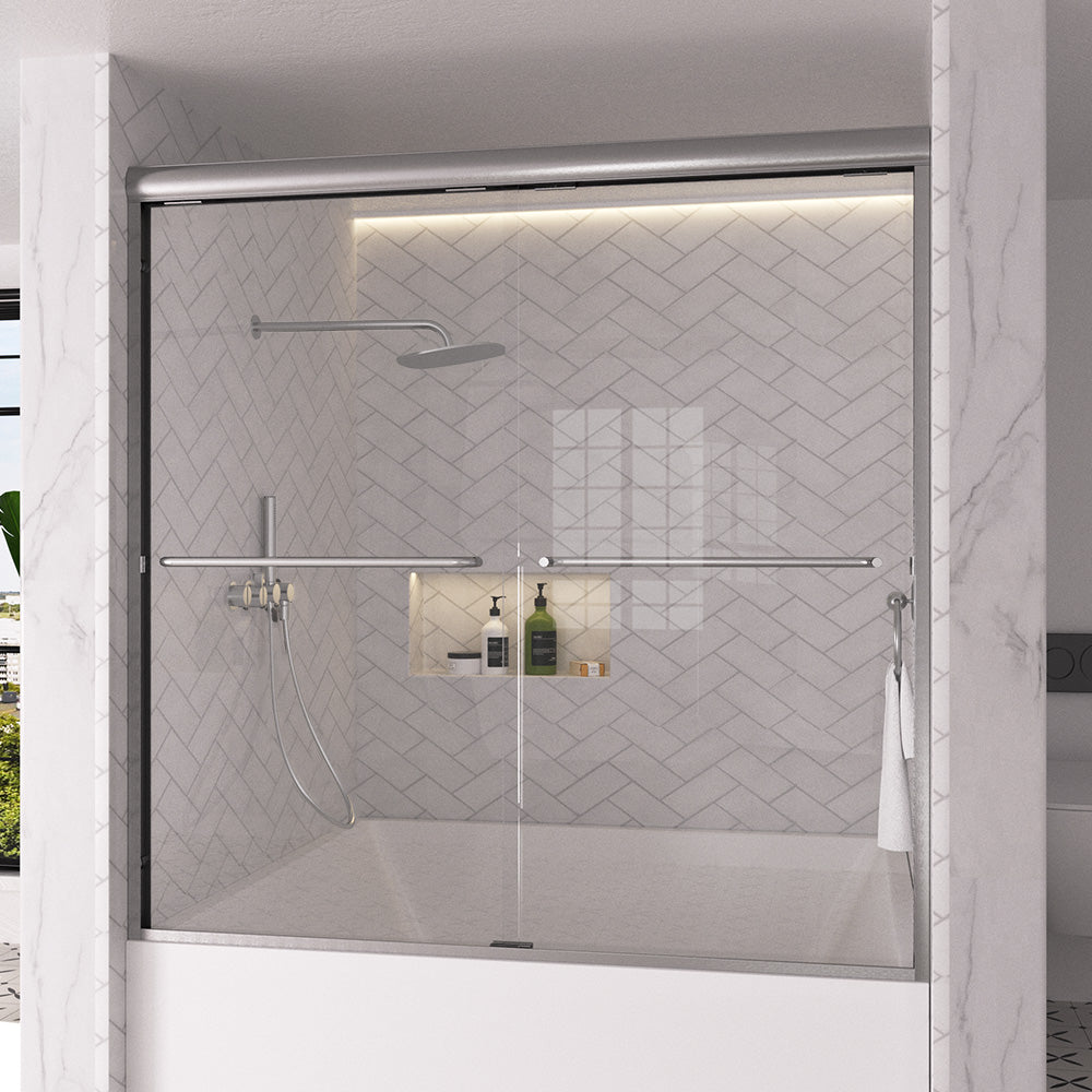 Shine 60 in. W x 56 in. H Semi-Frameless Sliding Tub Door with 1/4 in. Clear Tempered Glass 2_5c841ec4-39f8-4819-8b07-a3dccec4e177