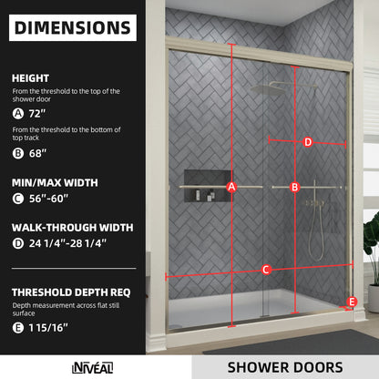 Niveal Bliss 60 in. W x 72 in. H Sliding Semi-Frameless Shower Door with Clear Glass