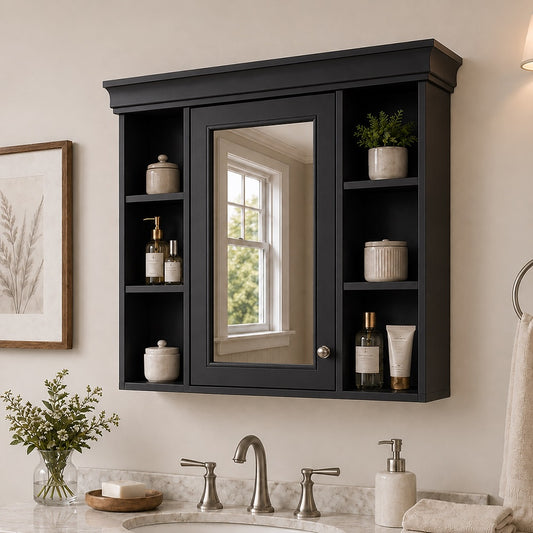 Solstice 35.5 in. W x 28.7 in. H Rectangular MDF Modern Wall Mounted Bathroom Medicine Cabinet with Mirror