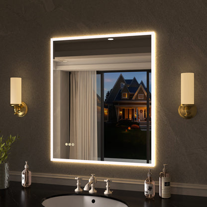 Shimmer Rectangular Frameless Anti-Fog LED Light Dimmable Wall Bathroom Vanity Mirror in Polished Crystal