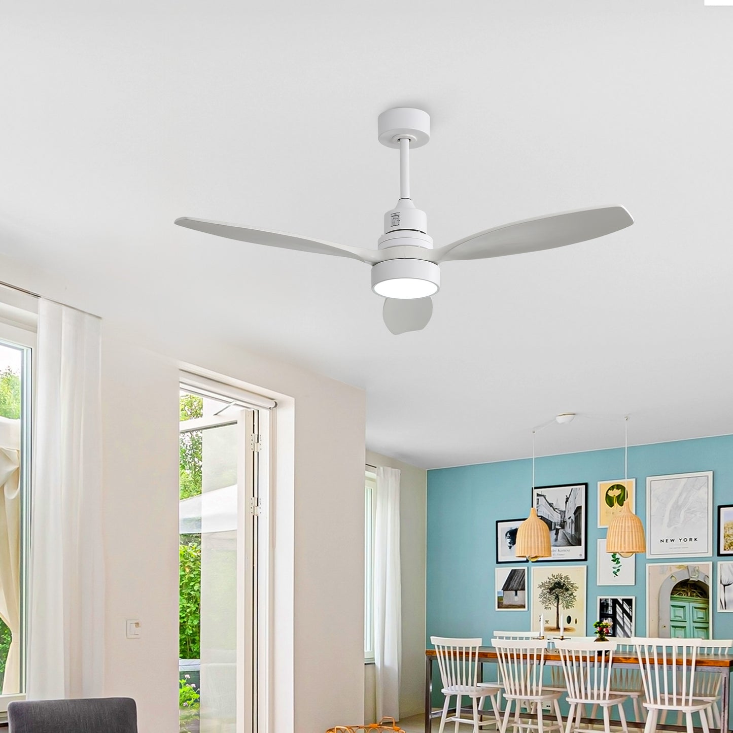 Taimei Selen 52 in. Downrod Standard Ceiling Fan with Integrated LED with Remote Included 3-Blade Reversible