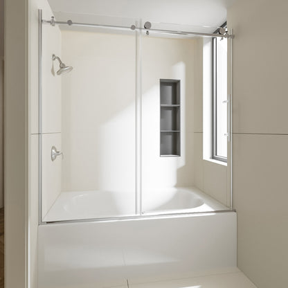 Nivorix Nexus 60 in. W x 60 in. H Sliding Semi-Frameless Tub Door with Clear Tempered Glass