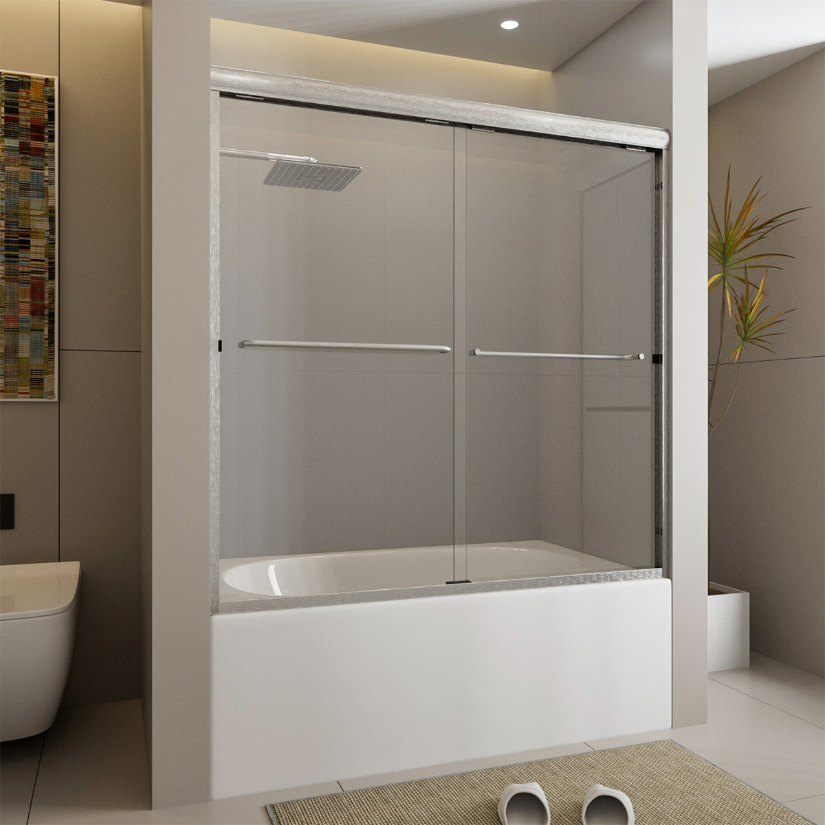 Nivorix Ridge 56 in. W x 60 in. H Sliding Semi-Frameless Tub Door with Clear Glass