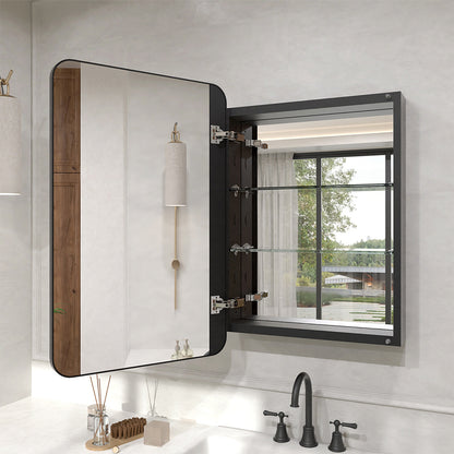 Verve Frameless Recessed or Surface-Mount Rectangular Aluminum Medicine Cabinet with Mirror in Matte Black