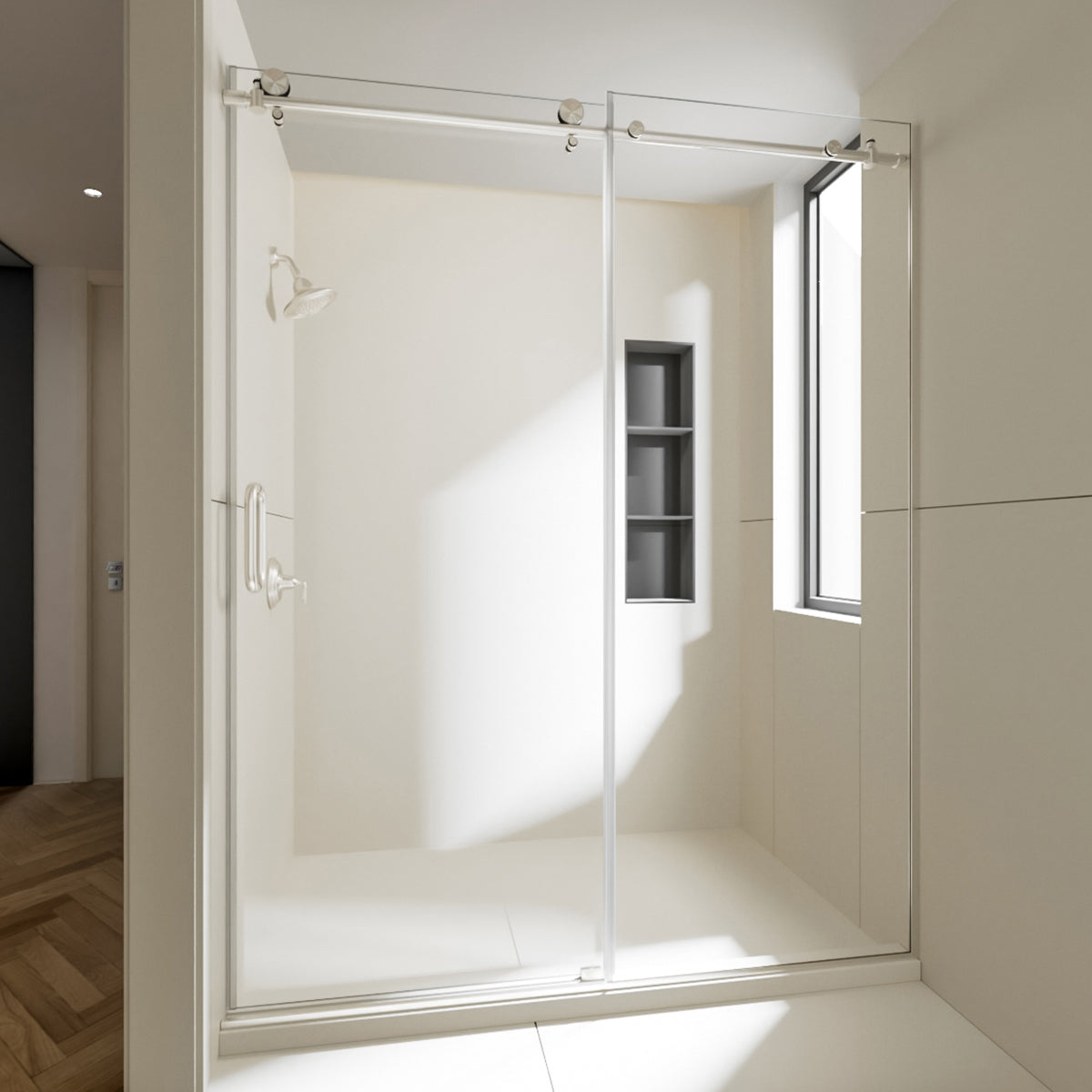 Nivorix Cryptic 60 in. W x 76 in. H Sliding Semi-Frameless Shower Door with Clear Glass 2_71fd3fad-5dec-44c3-9f03-3023592a4589