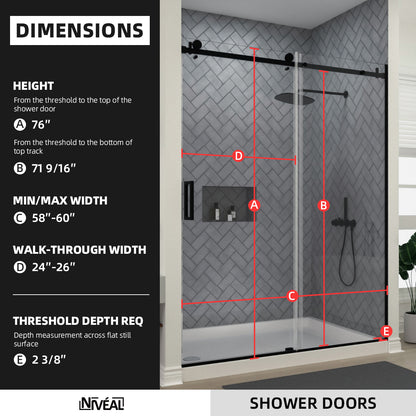 Niveal Vista 60 in. W x 76 in. H Sliding Semi-Frameless Shower Door with Clear Glass