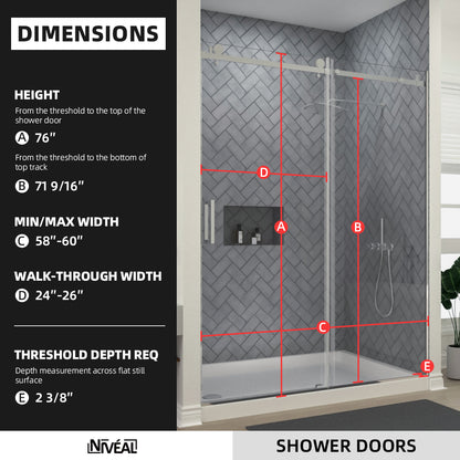Niveal Vista 60 in. W x 76 in. H Sliding Semi-Frameless Shower Door with Clear Glass