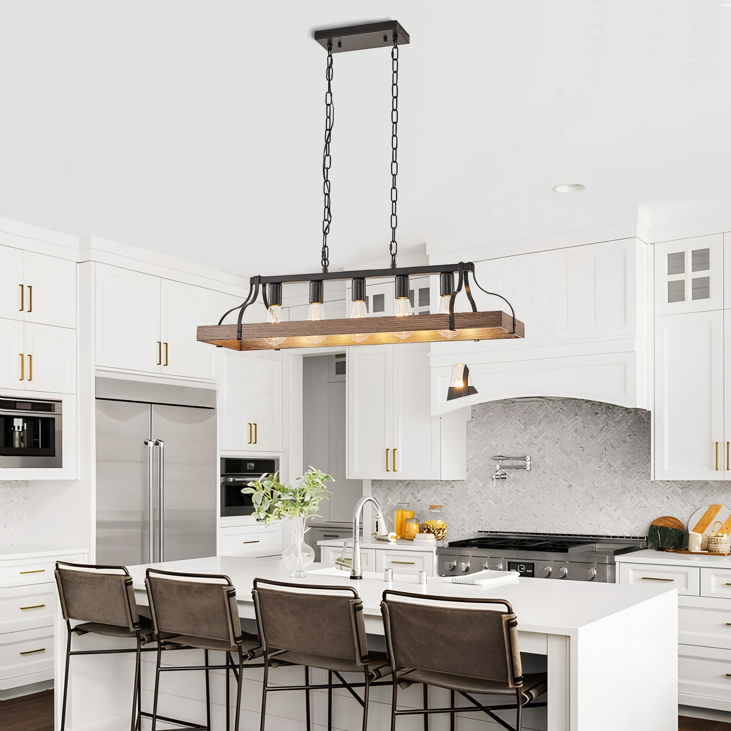 Taimei Xalira 34 in. Industrial Chandelier Light with 5 E26 Bulb Sockets