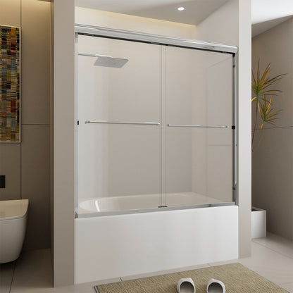 Nivorix Ridge 56 in. W x 60 in. H Sliding Semi-Frameless Tub Door with Clear Glass