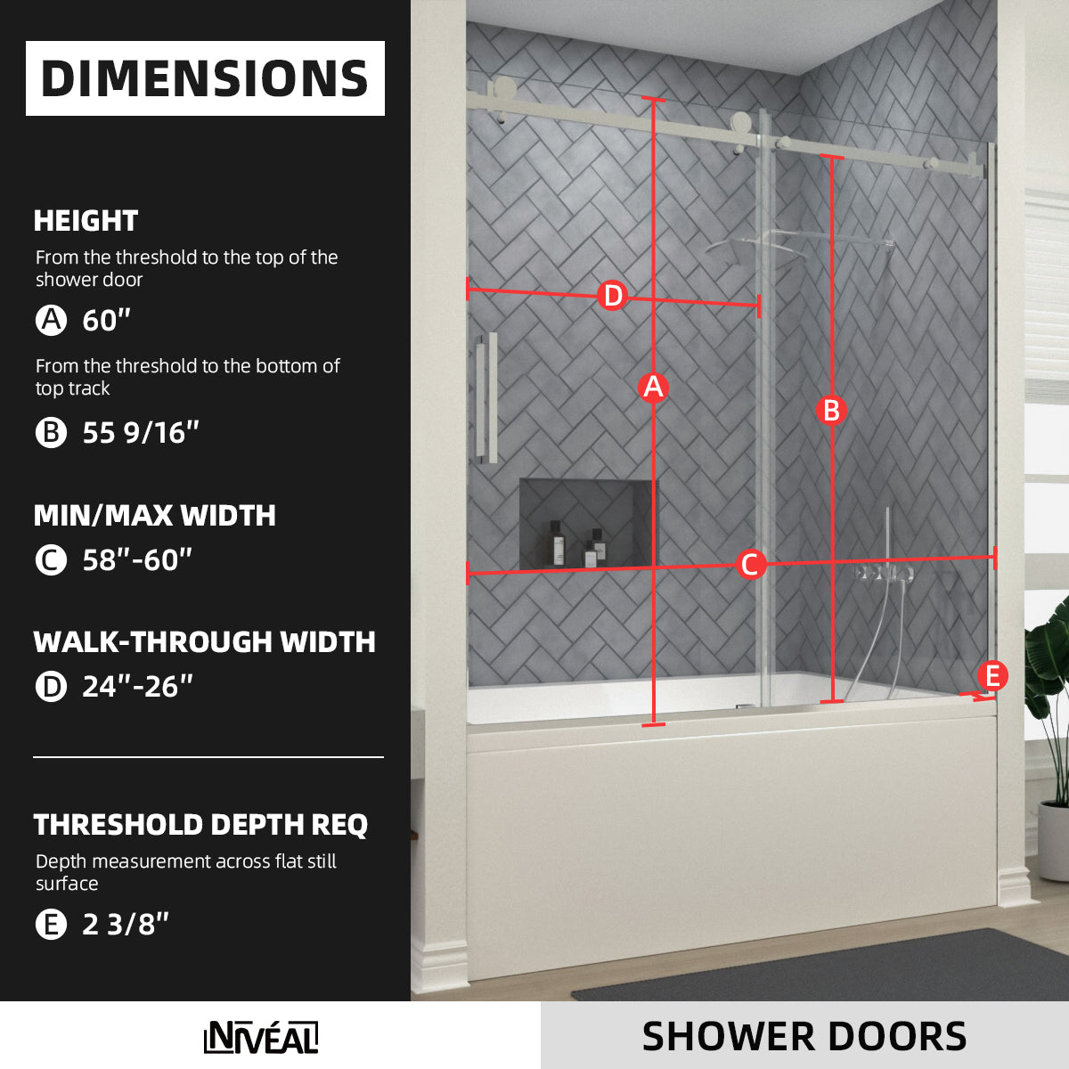 Niveal Vista 60 in. W x 60 in. H Sliding Semi-Frameless Tub Door with Clear Glass 2_7deadcb1-6c8a-4973-8222-e028fe6902b2