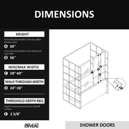 Niveal Essen 60 in. W x 60 in. H Sliding Semi-Frameless Tub Door in Matte Black Finish 2_81a835c4-f064-46f4-91d0-b63154f8e45f