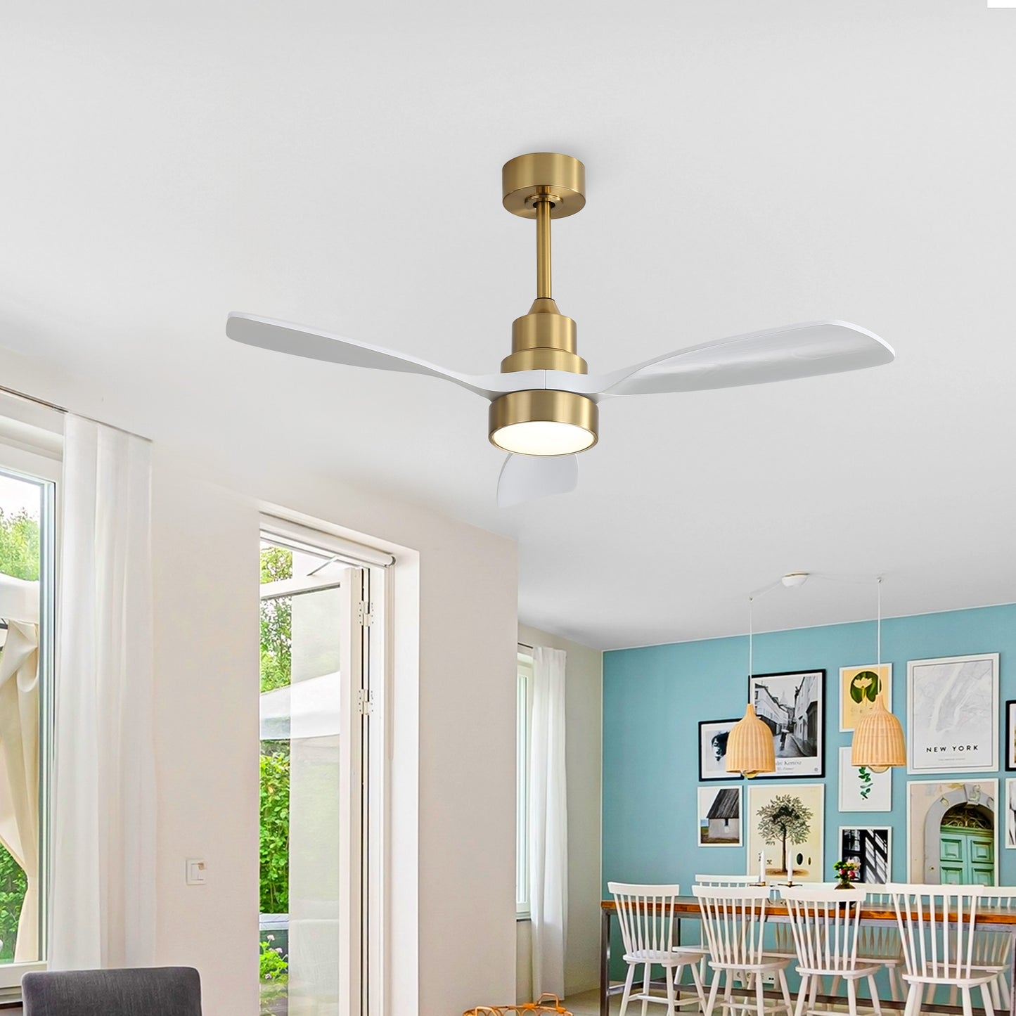 Taimei Auris 48 in. Downrod Standard Ceiling Fan with Integrated LED with Remote Included 3-Reversible Blades