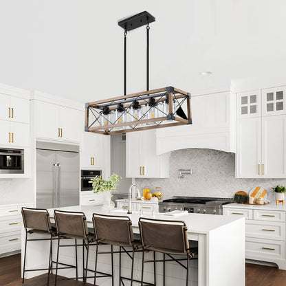 Taimei Fioris 32 in. 5-Light Industrial Farmhouse Rectangle Pendant Light With Lampshades 2_8c5a377e-1566-420f-9761-2ae35625d091