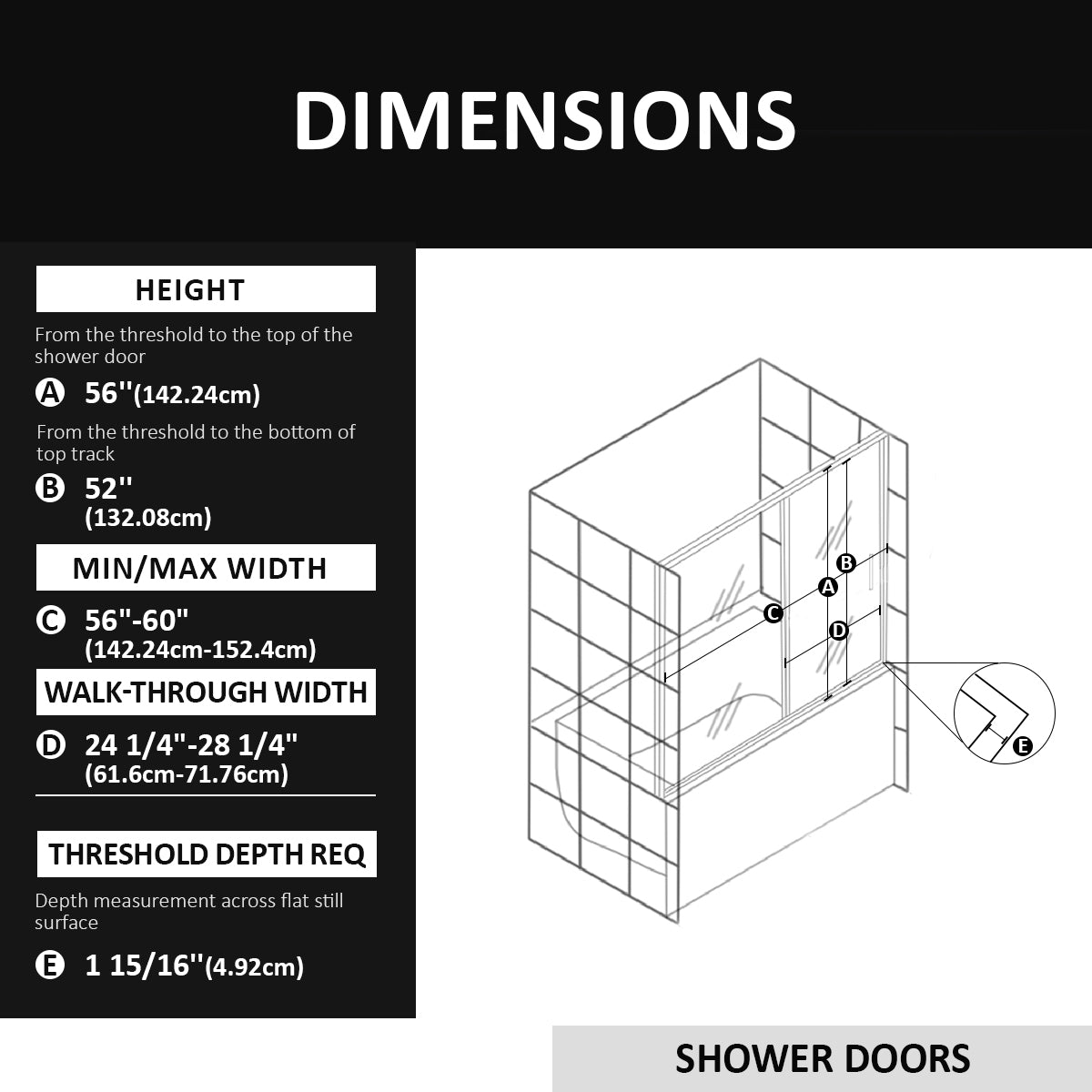 Niveal Ruhr 60 in. W x 56 in. H Sliding Semi Frameless Tub Door with Clear Glass 2_992c5235-f4cc-47ba-b30a-45fb1ac4e562