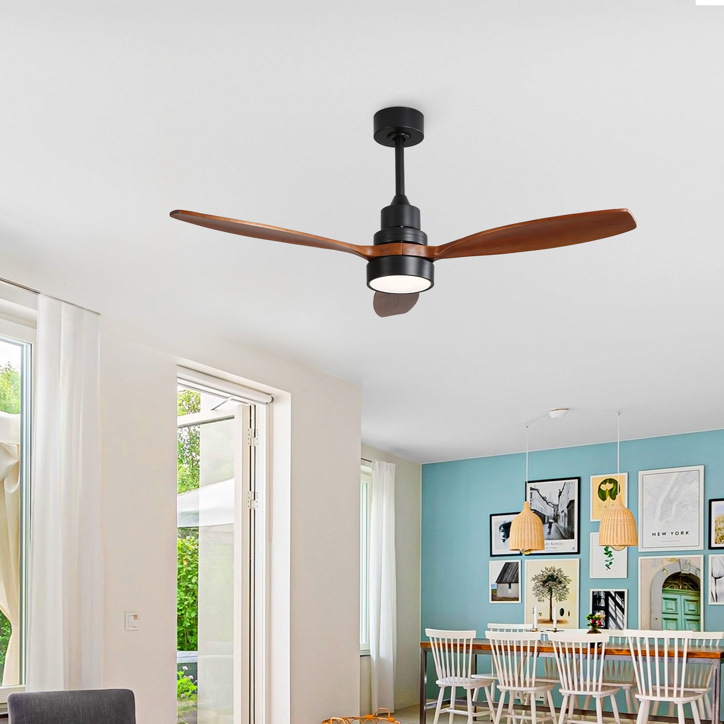 Taimei Selen 52 in. Downrod Standard Ceiling Fan with Integrated LED with Remote Included 3-Blade Reversible