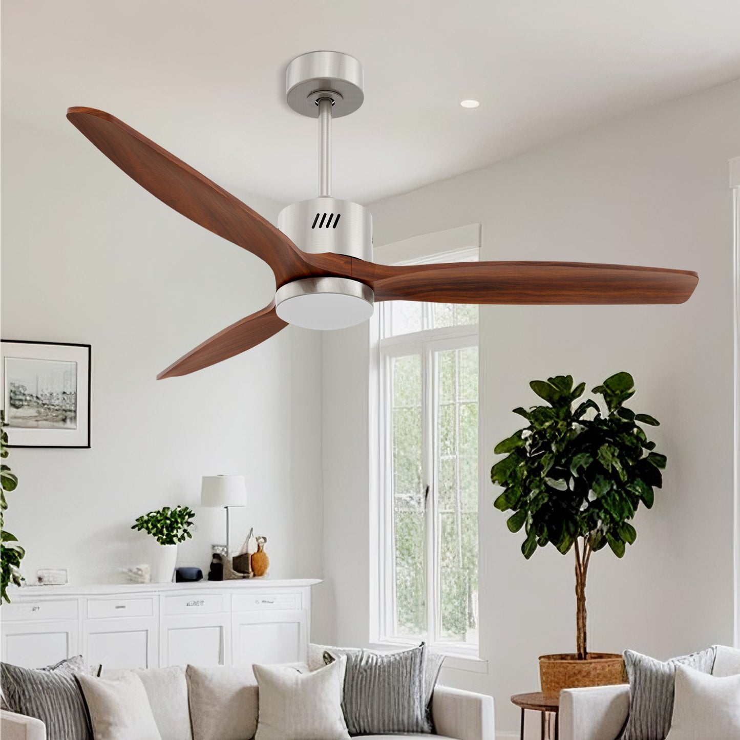 Taimei Glio 52 in. Downrod Standard Ceiling Fan with Integrated LED with Remote Included DC Motor Reversible Brushed Nickel & Walnut 2_a6f96ee7-3465-4431-bd80-d82852ce868a