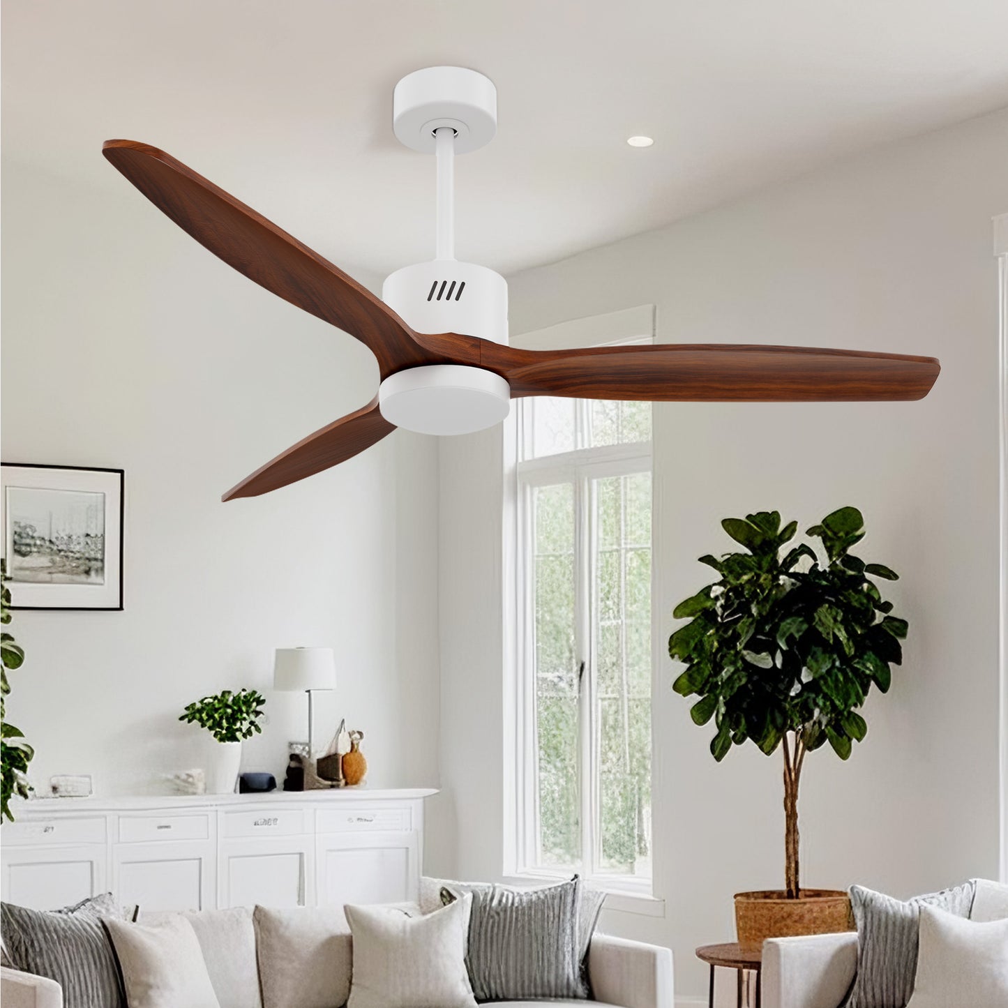 Taimei Glio 52 in. Downrod Standard Ceiling Fan with Integrated LED with Remote Included DC Motor Reversible White & Walnut 2_a996c7a0-9152-430f-9260-1eea77d5cfd0