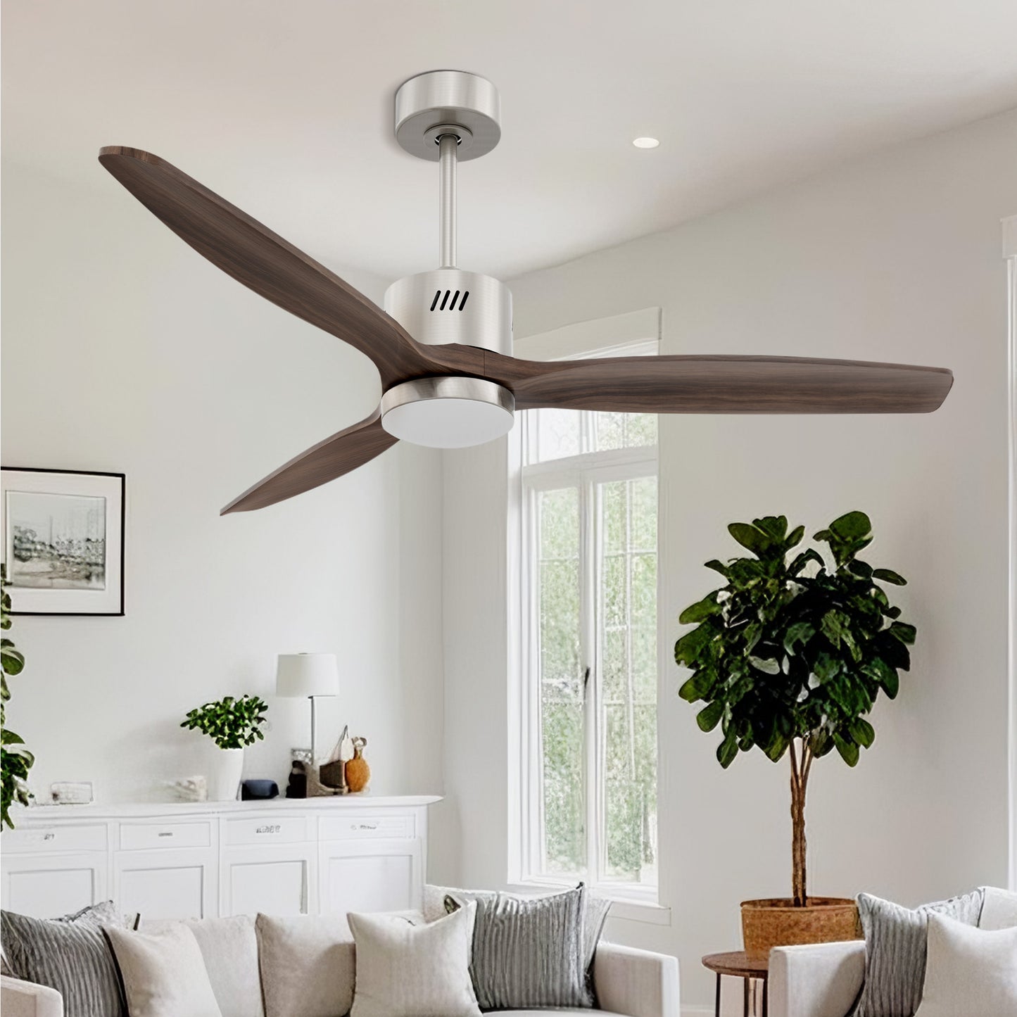 Taimei Glio 52 in. Downrod Standard Ceiling Fan with Integrated LED with Remote Included DC Motor Reversible Brushed Nickel & Dark Walnut 2_b6f8c279-ede0-48d0-88ec-6d5e325c8549