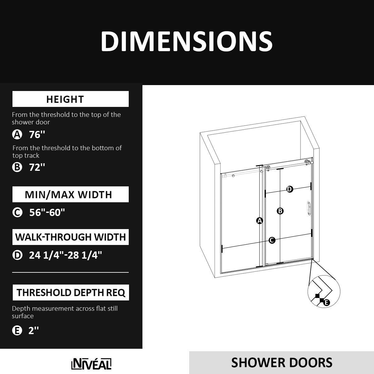 Niveal Vale 60 in. W x 72 in. H Sliding Semi-Frameless Shower Door with Clear Glass