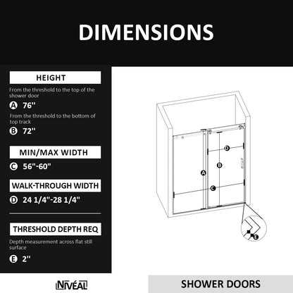 Niveal Vale 60 in. W x 72 in. H Sliding Semi-Frameless Shower Door with Clear Glass