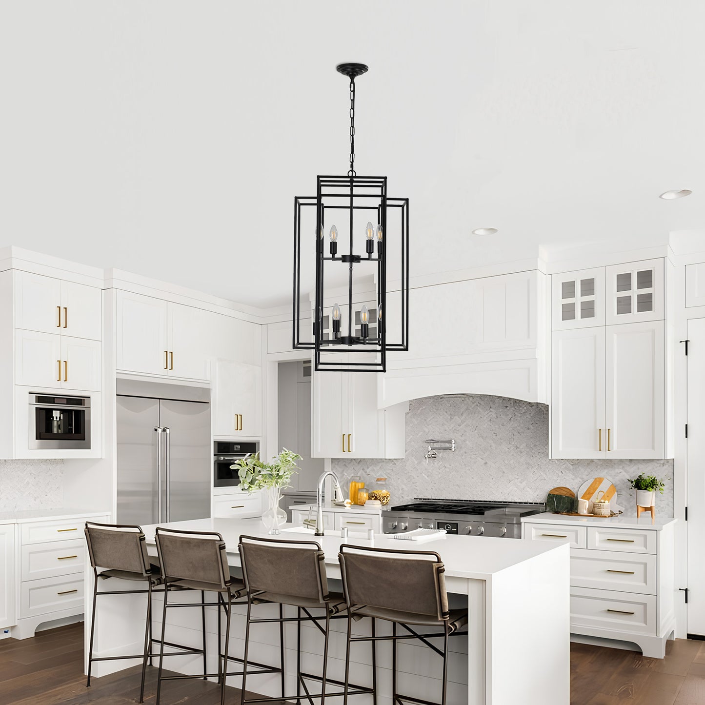 Taimei Astrale 18 in. Modern 8-Light Black Geometric Chandelier