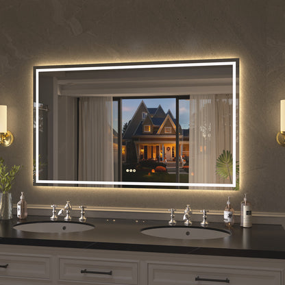 Flicker Rectangular Frameless Anti-Fog LED Light Dimmable Wall Bathroom Vanity Mirror in Polished Crystal